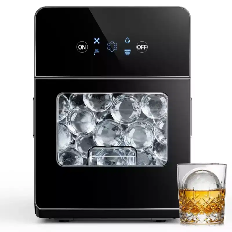Simzlife Clear Ice Ball Maker Countertop, 3 pcs in 40 Mins, 108 pcs/Day, 2.4 Sphere Ice Maker Machine, Self-Cleaning, for Whiskey & Bourbon, Black