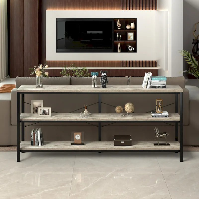 Grey MDF 3-Tier Console Table, 55 in, for 1–2 Users