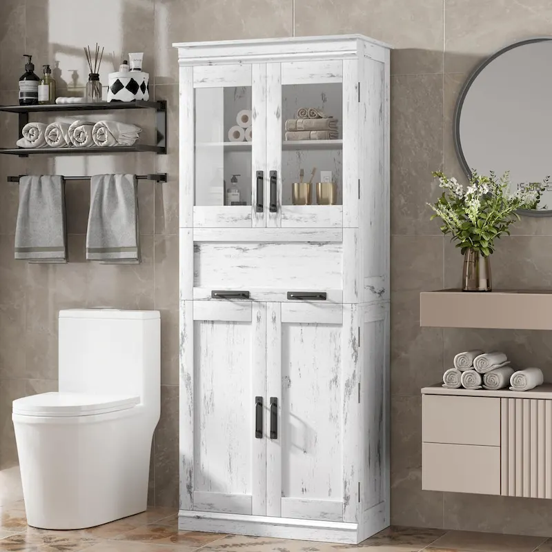 Bathroom Cabinet, Tall Kitchen Pantry Cabinet with Doors and Adjustable Shelf