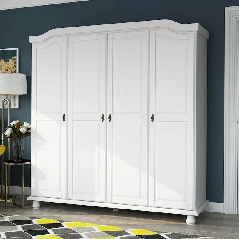 Palace Imports 100% Solid Wood Kyle 4-Door Wardrobe Armoire with Solid Wood or Mirrored Doors