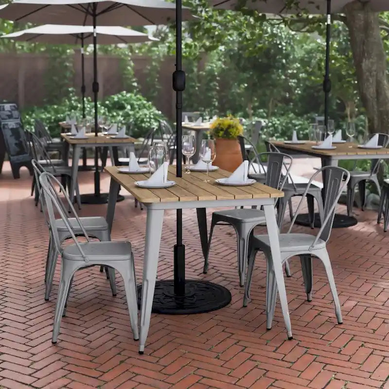 30x60 Commercial Poly Resin Restaurant Table with Umbrella Hole - 30W x 60D x 30H