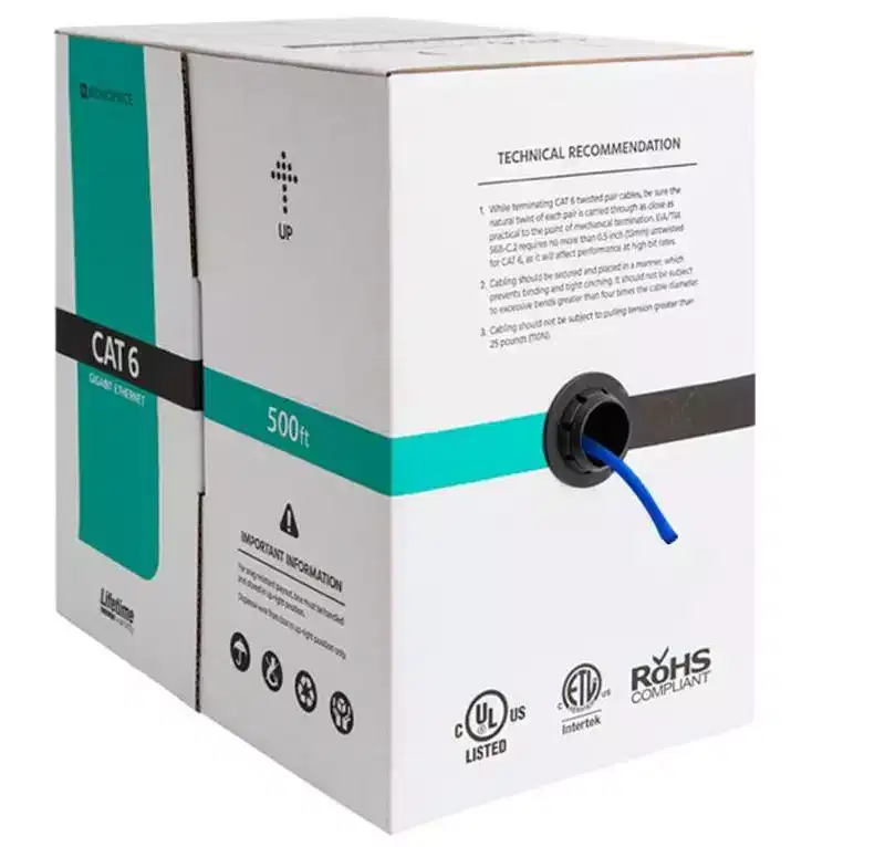 Monoprice Cat6 Ethernet Bulk Cable - Network Internet Cord - Solid, 500Mhz, UTP, CMR, Riser Rated, Pure Bare Copper Wire, 23AWG, 500ft, Blue