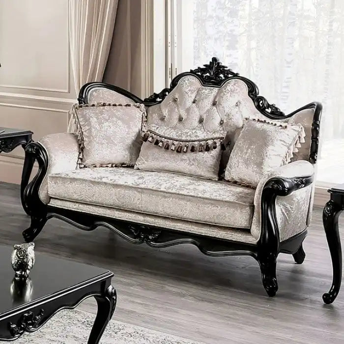 Furniture of America Clarissa Traditional 2-Seater Loveseat with Button Tufted Back and Accent Pillow