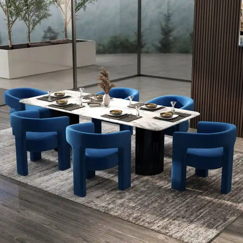 SEYNAR Modern Glam Velvet Upholstered Dining Chair, Open-Back Accent Chair Set of 6