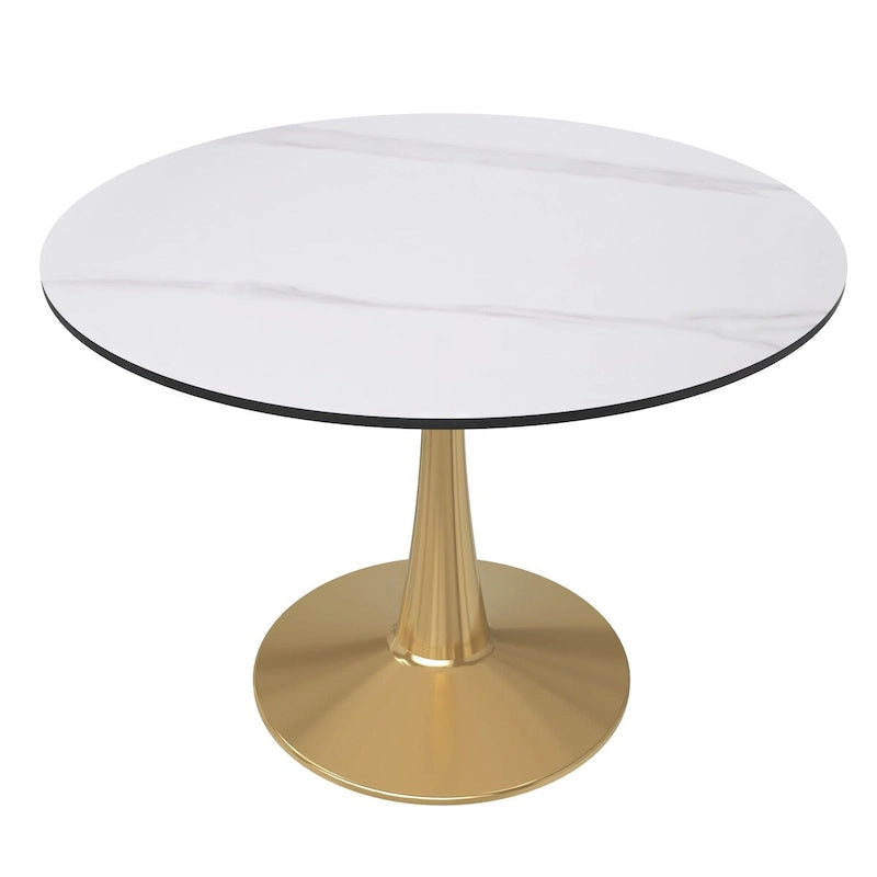 LeisureMod Round Dining Table 40 Sintered Stone Tabletop in Gold Steel Bistro Series