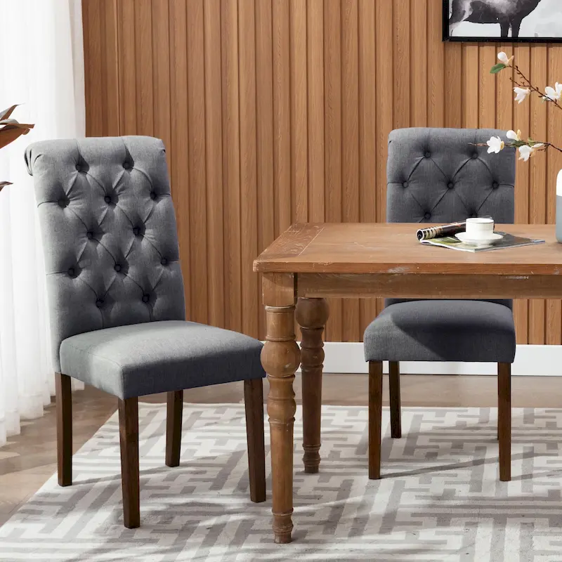 Tufted Parsons Dining Side Chairs ,Upholstered Fabric Dining Chairs Kitchen Chairs with Padded Seat(Set Of 2) - set of 2