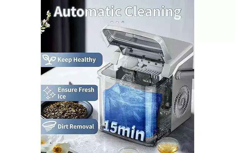 Ice Makers Countertop, Collapsible Portable Countertop Ice Maker, 2 Sizes of Ice Cube, Small Ice Maker with Ice Basket/Scoop, Grey