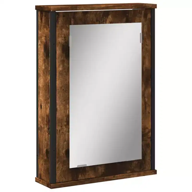 vidaXL Bathroom Mirror Cabinet in Smoked Oak - Engineered Wood Wall-Mounted Storage with Non-Distorted Glass Mirror, 16.5x4.7x23.6