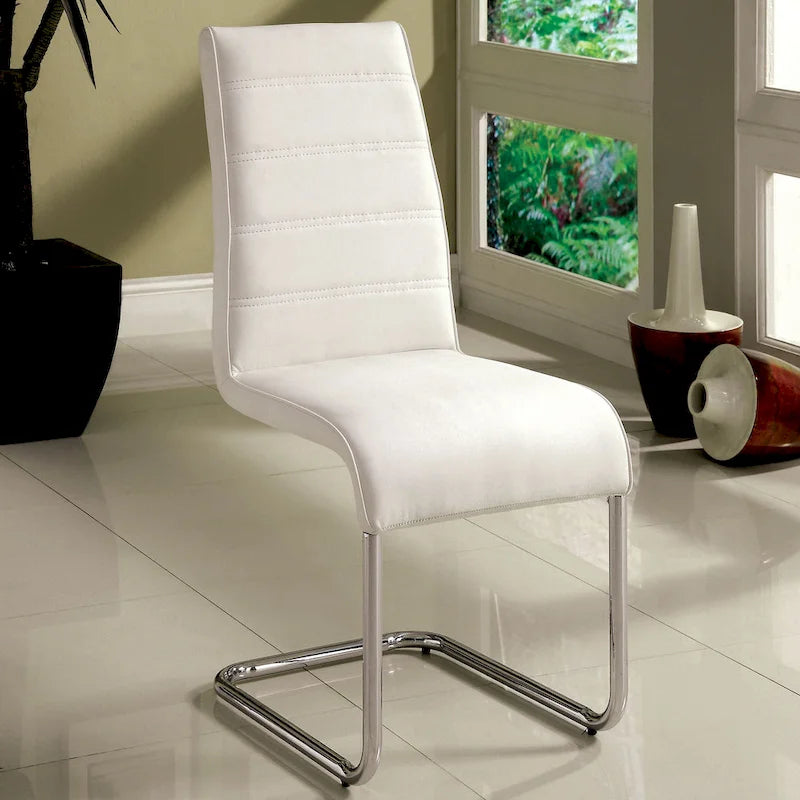 Benton Contemporary White Glass Top 7-Piece Dining Table Set by Furniture of America