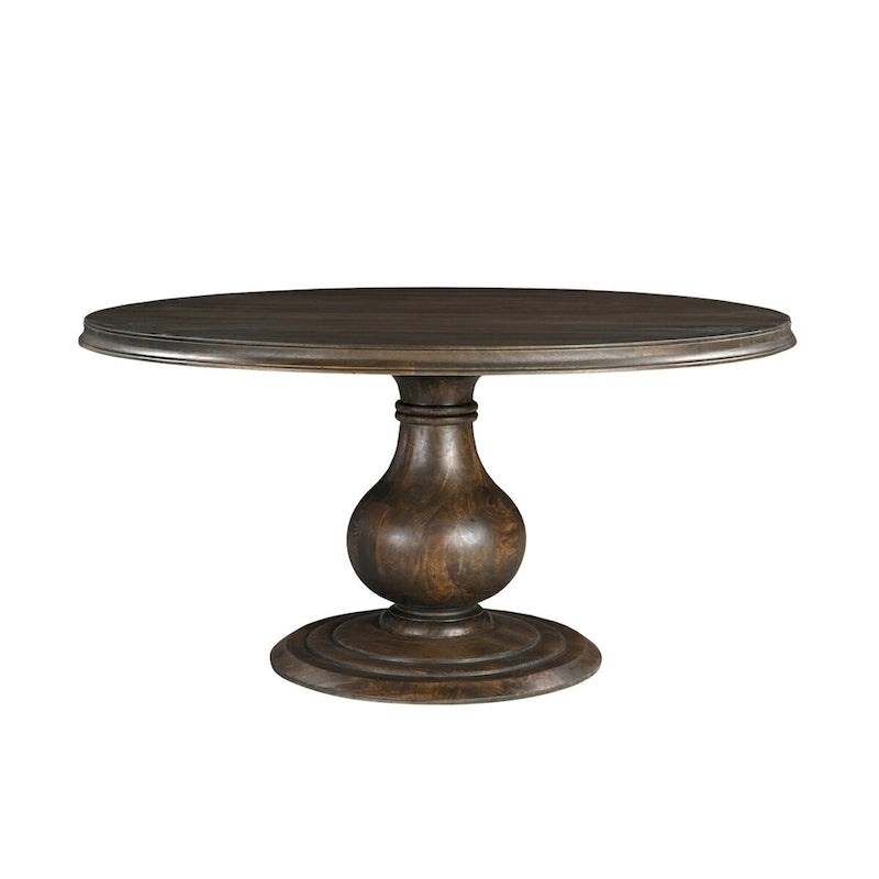 60-Inch Round Pedestal Dining Table – Beige, Solid Mango Wood, Carved Base, Molded Edge, Classic Style
