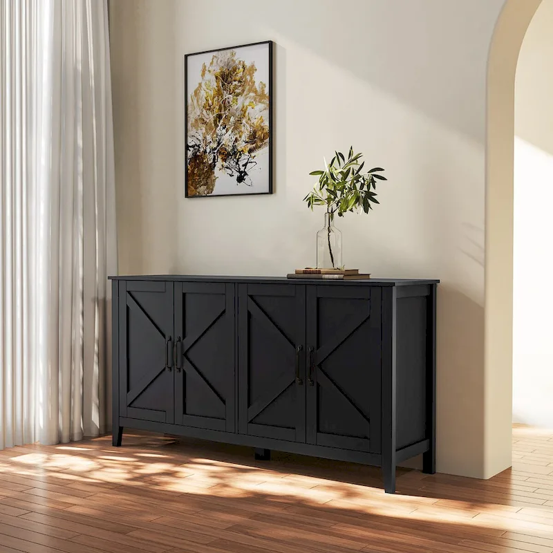 Cabinet with 4 Doors and 4 open shelgves,Freestanding Sideboard Storage Cabinet