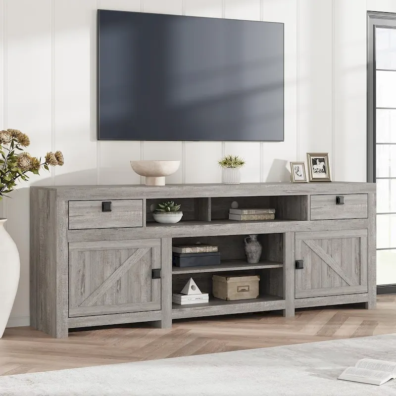 Farmhouse TV Stand for 75/80 Inch TVs, 70 Long Entertainment Center for Living Room