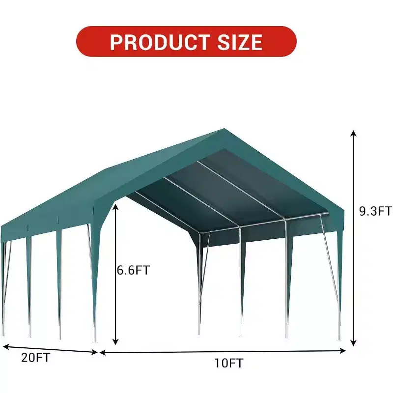 Acekool 10x20FT Heavy Duty Carport Canopy, Waterproof UV Resistant Portable Shelter for Car, Vehicle, Outdoor Storage, Yellow