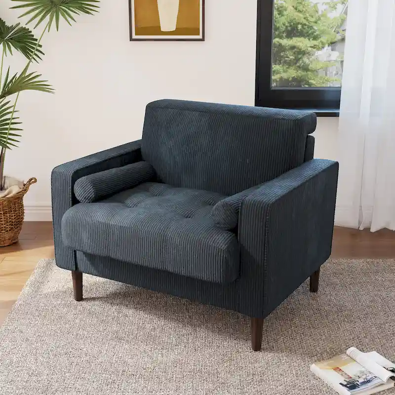 Modern Upholstered Corduroy Accent Chair With Arms Pillows