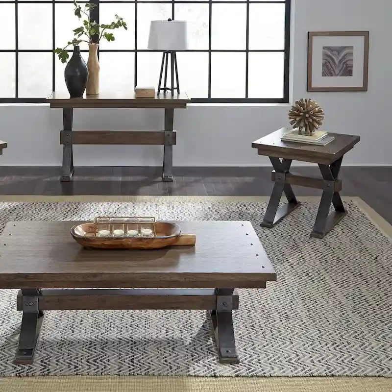 Sonoma Road Weathered Wood and Metal 3 Piece Cocktail Table Set
