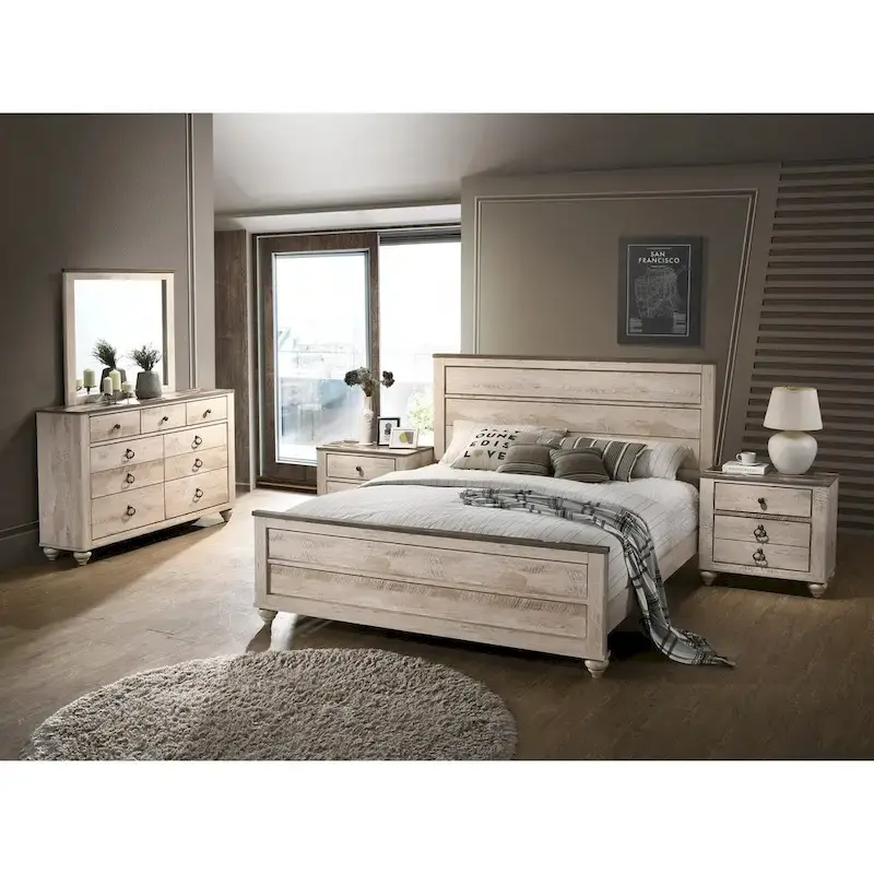 Roundhill Furniture Imerland 5-pc. Contemporary King-sized Whitewashed Bedroom Set
