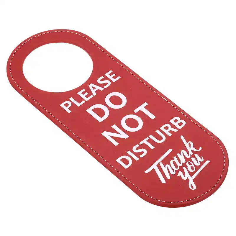 Unique Bargains PU Leather Waterproof Double-Side Office Home Door Hanger Sign