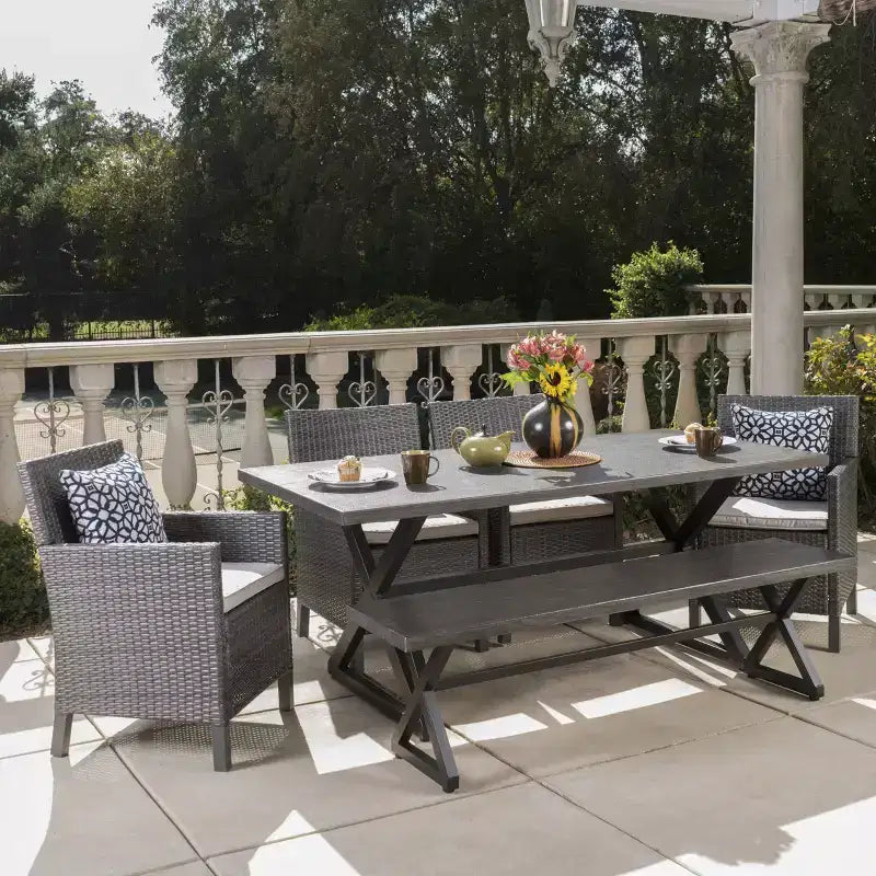 Christopher Knight Home Aisha Outdoor Wicker and Aluminum 6 Piece Dining Set with Bench