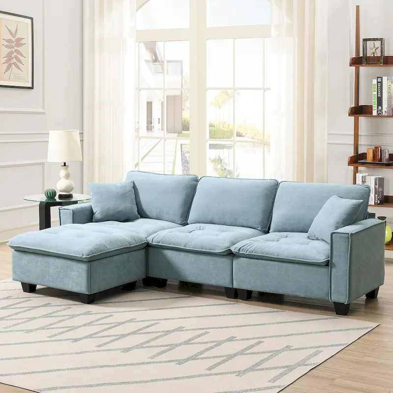 100*59 Convertible Sectional Sofa,L-shaped Reversible Couch Set with Free Pillows,4 Seat Sleeper Sofa with Ottoman