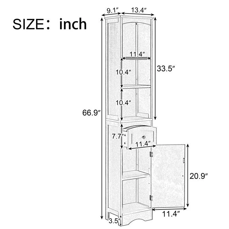 67 Tall Bathroom Cabinet, Freestanding Storage Cabinet with Drawer, MDF Board, Adjustable Shelf, Green