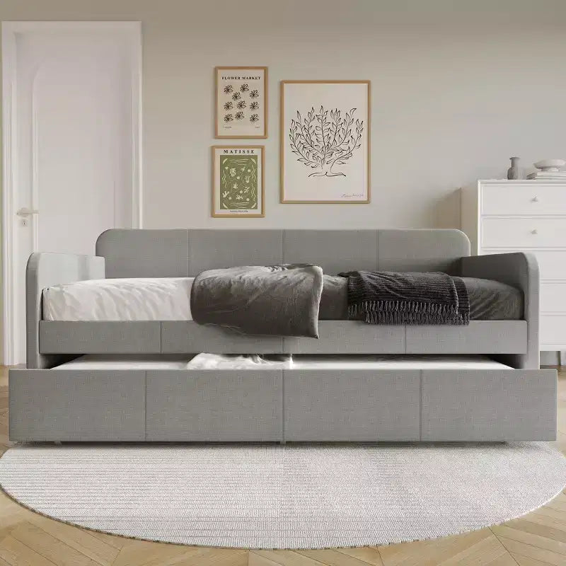 Twin Size Daybed in Linen with Trundle