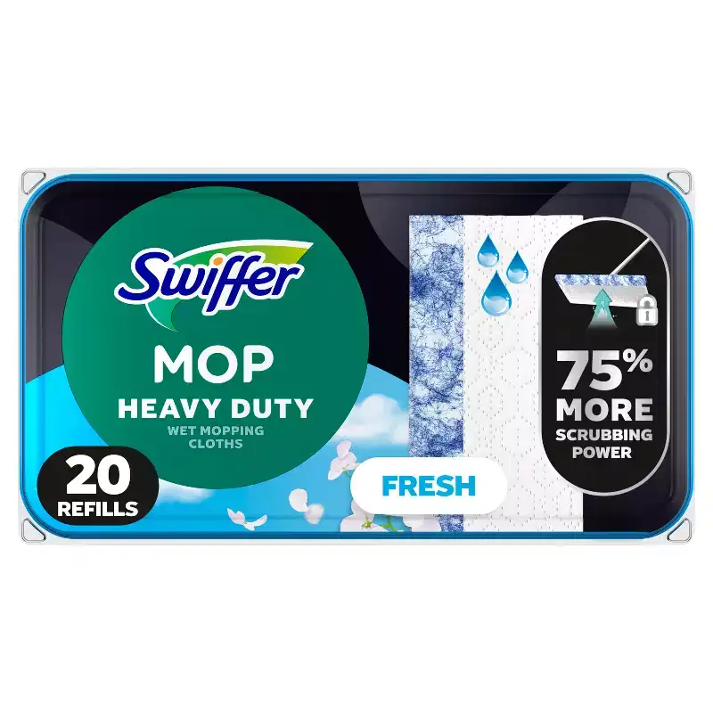 Swiffer Sweeper Heavy Duty Multi-Surface Wet Cloth Refills for Floor Mopping and Cleaning - Fresh scent - 20ct: Cotton Material