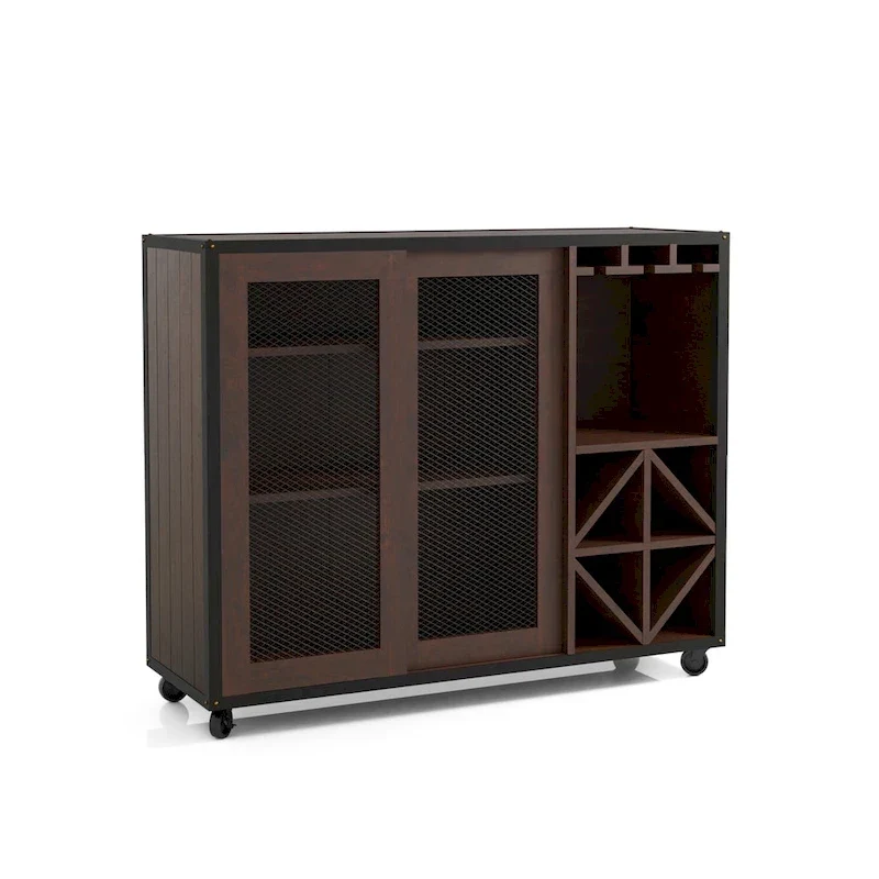 Furniture of America Hury Modern Walnut 47-inch 3-shelf Dining Buffet, Walnut Dining Sideboard with Wine Storage