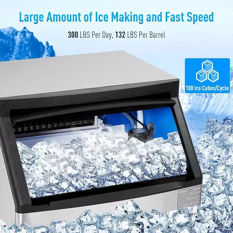 Commercial Ice Maker Machine C 260 lbs/24H Stainless Steel Under-Counter Ice Maker with 150 lbs Storage Capacity