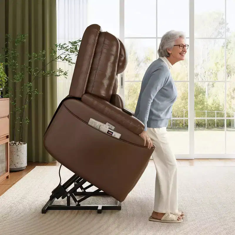 Power Lift Recliner Chair in PU Leather, 3 Positions, Cup Holders & Side Storage Pockets