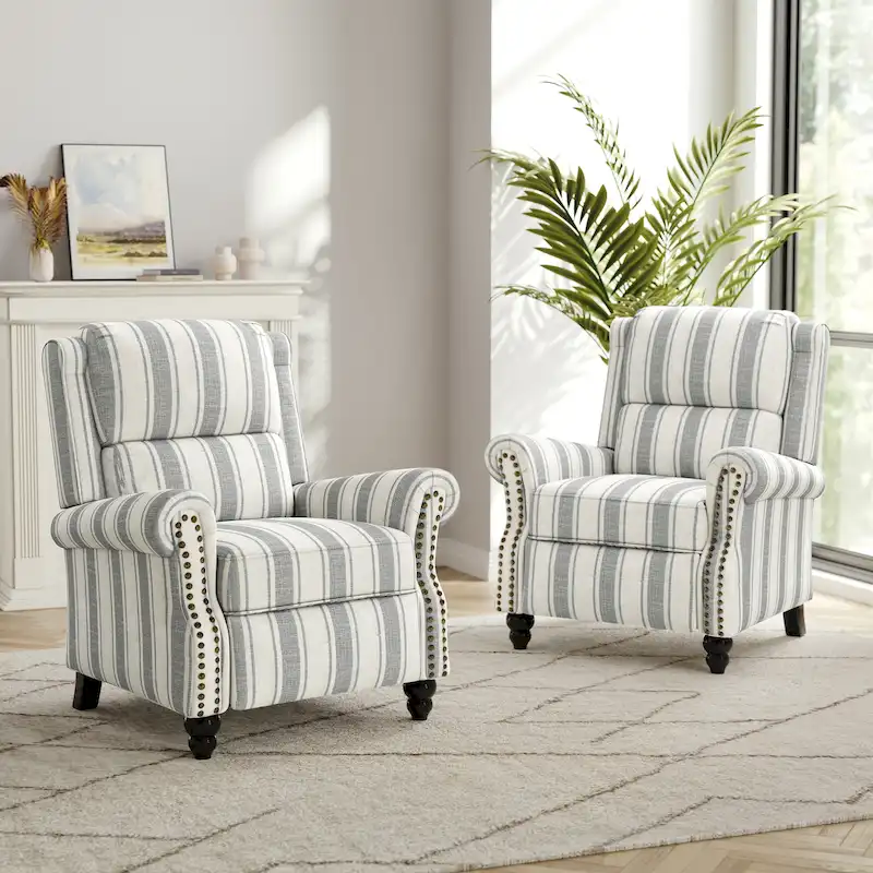 2 Set Nail-head Padded Seat Pushback Recliner Chair