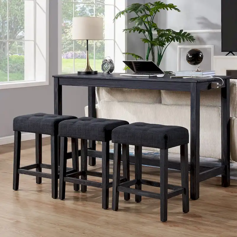 4 PCS Bar Table Dining Sets with Counter Stools and Built-in Power Outlets