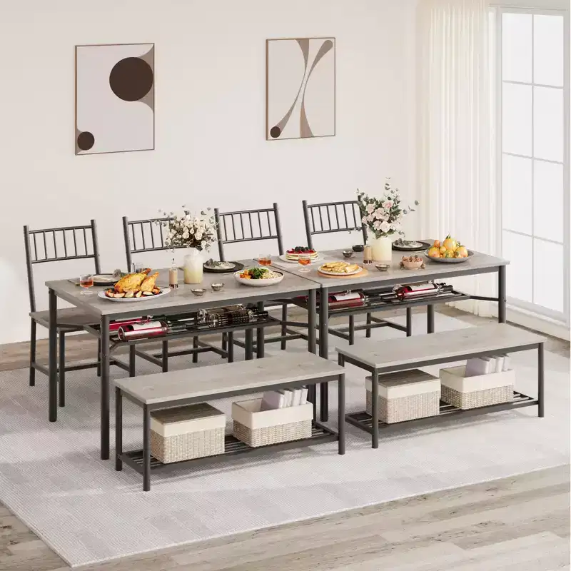 GustoWave Dining Table Set for 4, Storage Wine Rack