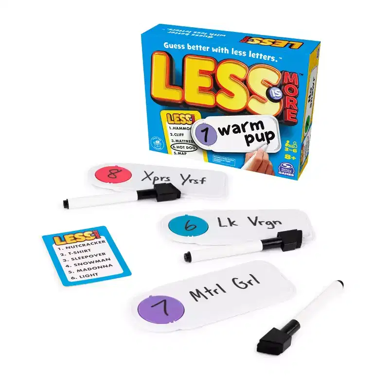 Spin Master Games Less is More, Party Board Game Fun Word Letter Card Game Funny Gift Toy Living Room Family Game Night