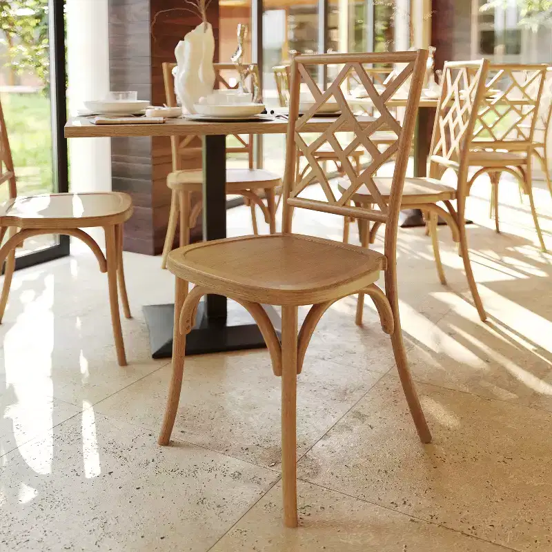 Flash Furniture Brooklyn Commercial Grade Solid Wood Stackable Dining Chair with Intricate Back Detail - Set of 2