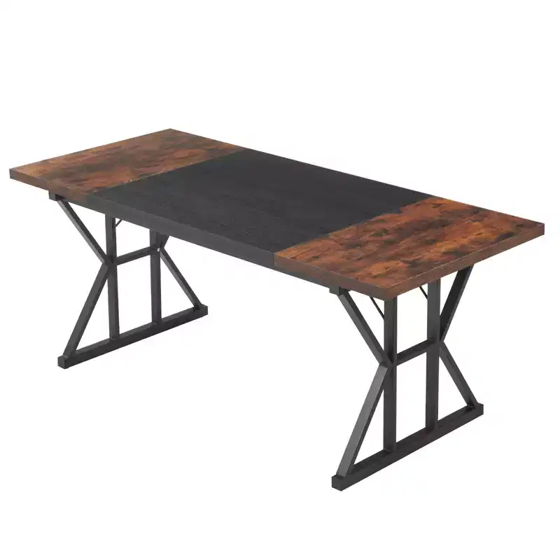 VEVOR Executive Desk 70.9 x 31.5 inch, Large Computer Desk PC Workstation for Home Office, Wood Laptop Study Writing Table Metal Frame, Brown+Black