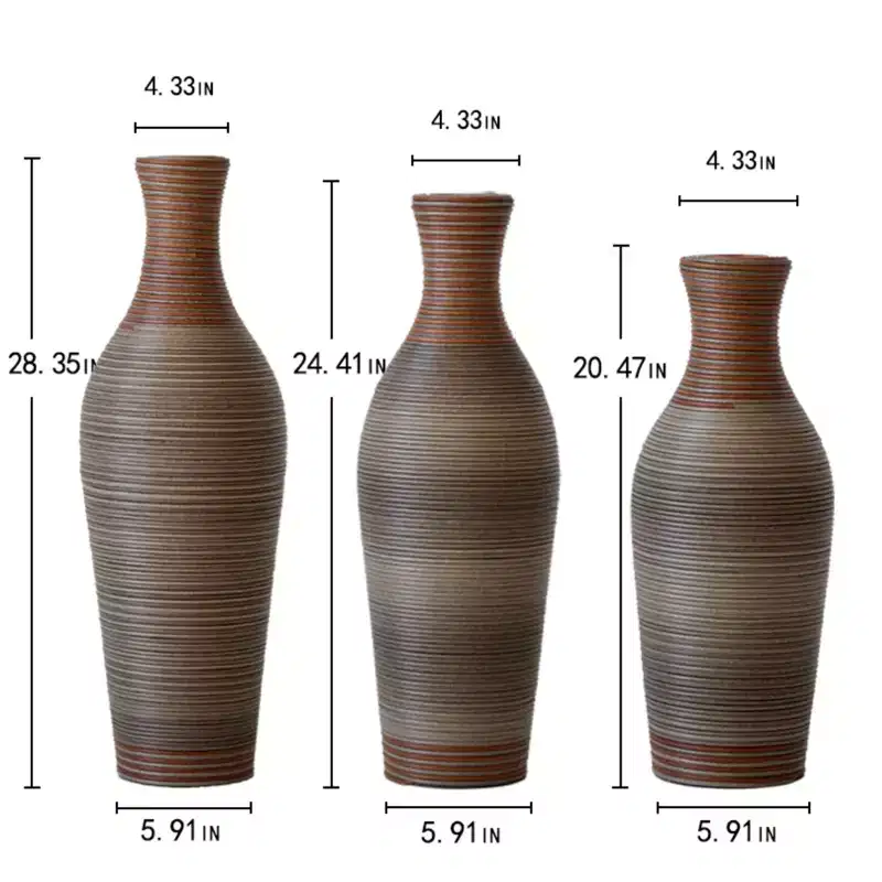 NAYSAYE Set of 3 Handcrafted Woven Floor Vases, Artisanal Decorative Tall Vases for Modern Farmhouse & Rustic Home Decor, Brown Gray, 24.8*9.8*29.7