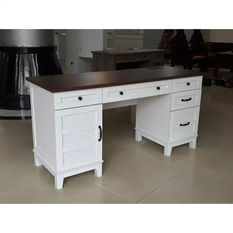 60 Wooden Home Office Desk, Farmhouse Executive Desk with Storage Drawers and File Cabinet, Rectangular Study and Writing Table