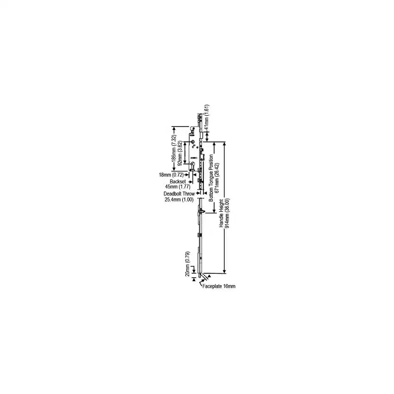 Brixwell Hoppe Manual Tongue And Shootbolt Lock Extension, Metal Material, 1-3/4 Backset, 1 Deadbolt Throw, 36 Handle Height, Gray Finish