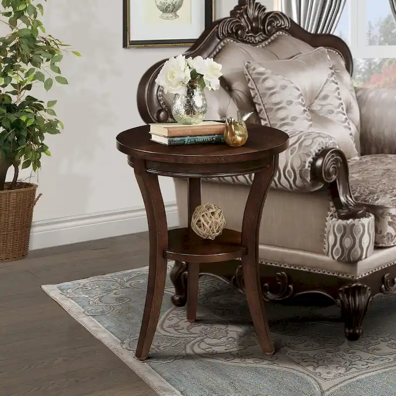 Wood Round End Table with Open Shelf