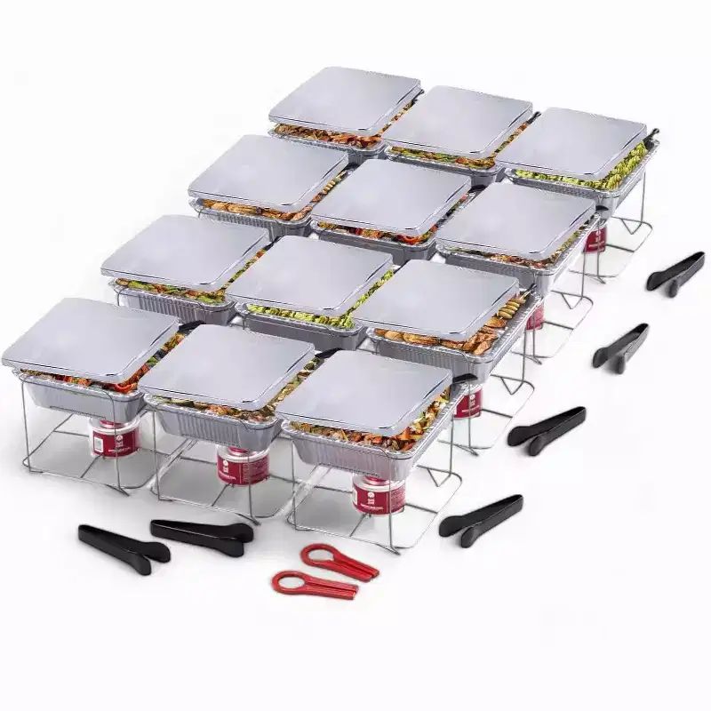 Alpha Living 12 Pack - Disposable Chafing Dish Buffet Set, Welded Body Food Warmers for Parties, 2hr Fuel Cans Complete Set, Half Size Pans