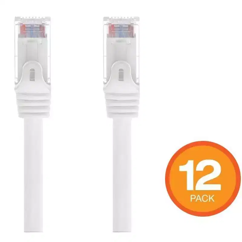 Monoprice Cat6 Ethernet Patch Cable - 5 Feet - White (12 pack) Snagless RJ45, Stranded, 550MHz, UTP, Pure Bare Copper Wire, 24AWG - Flexboot Series