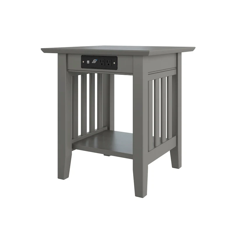Mission End Table with USB Charging Station Grey