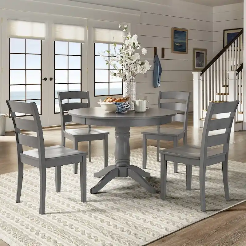 Wilmington II Round Pedestal Base Antique Grey 5-Piece Dining Set by iNSPIRE Q Classic