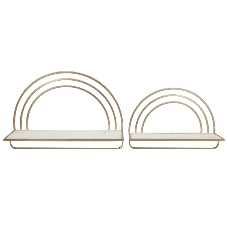 Set of 2 White and Gold Wood Rainbow Style Wall Shelves 20