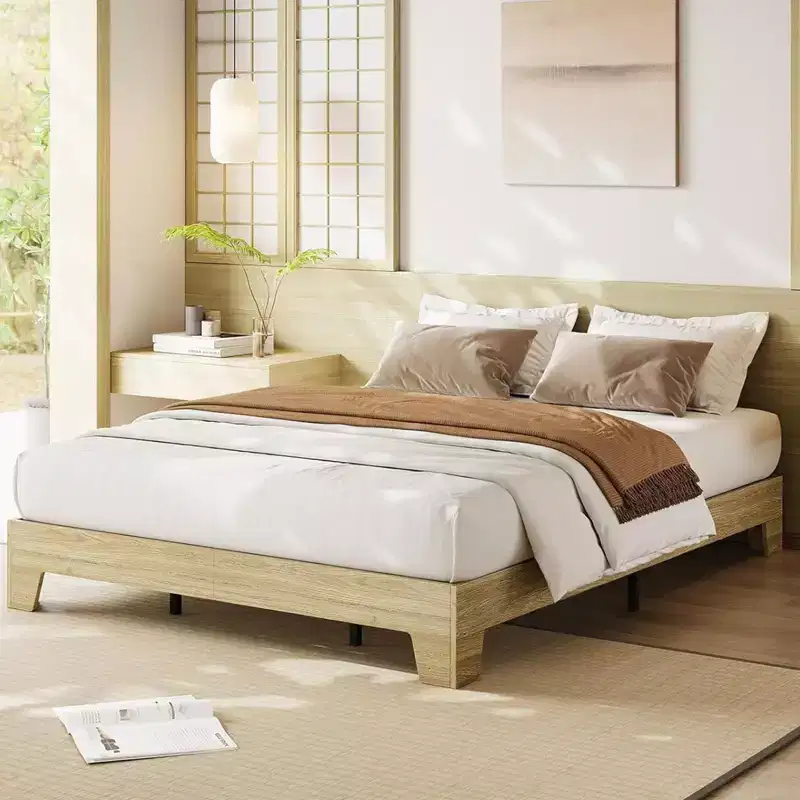 Wood Platform Bed Frame, Queen Size Bed Frame, Wood Slat Support, No Box Spring Needed, Easy Assembly, Noise-Free Design, Underbed Space for Storage