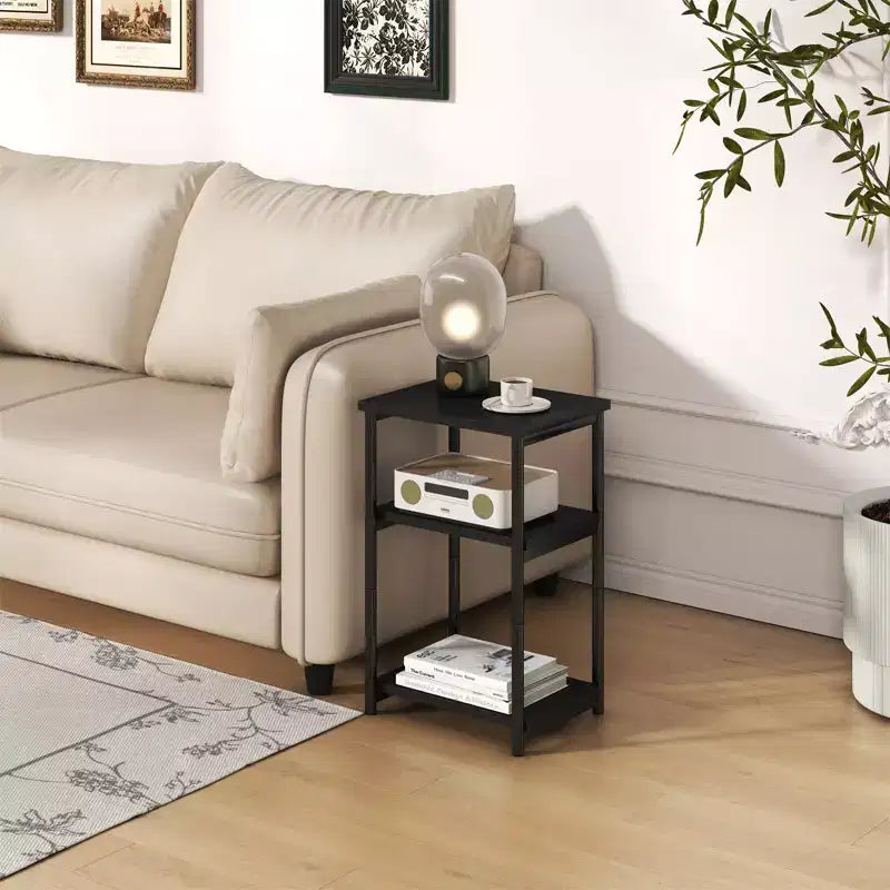 3 Tier Rustic Side Table for Small Spaces, Small Wood Farmhouse End Table with Storage Shelves, Slim Nightstand for Bedroom Living Room Office