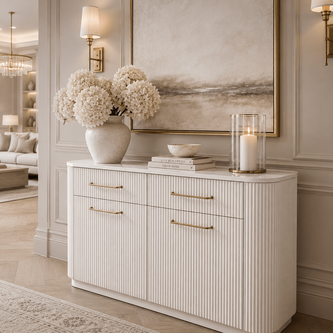Ribbed Sideboard with Marble Top