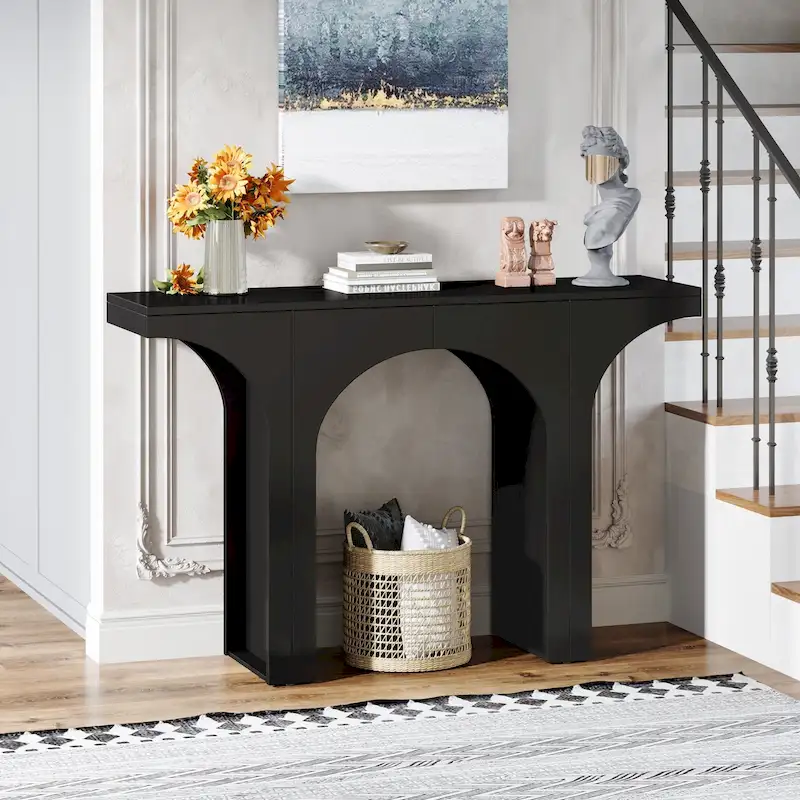 47 Inches Console Table, Black Sofa Table Behind Couch, Vintage Modern Entryway Hallway Table