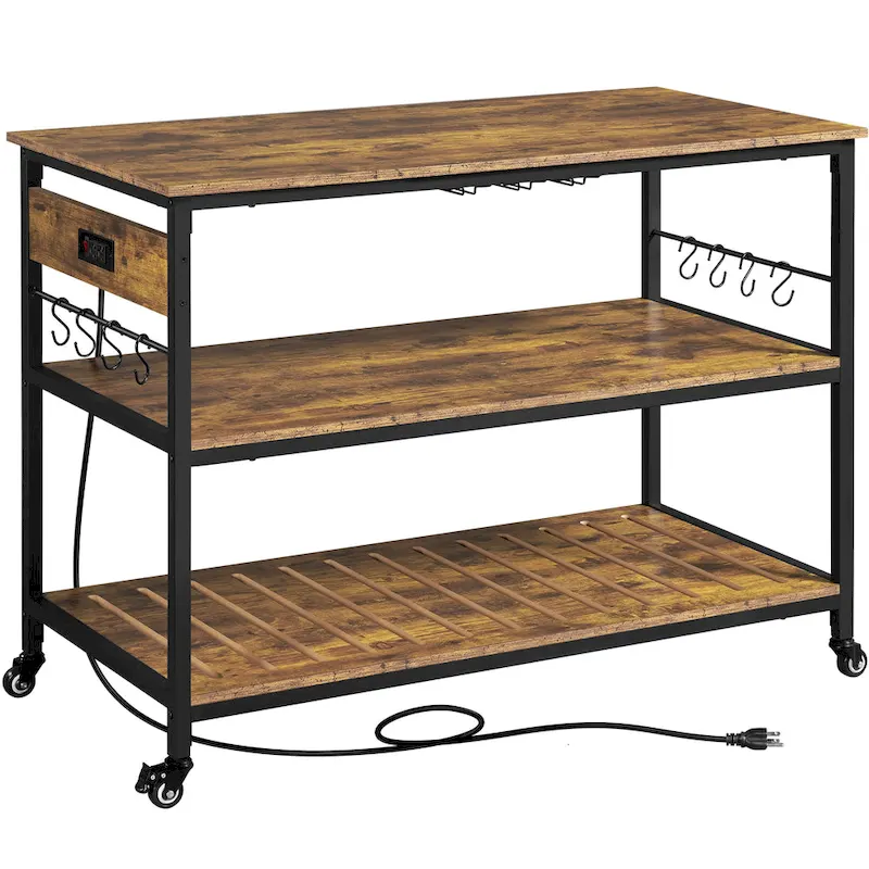 Rolling Kitchen Cart with 3 Shelves and Worktop