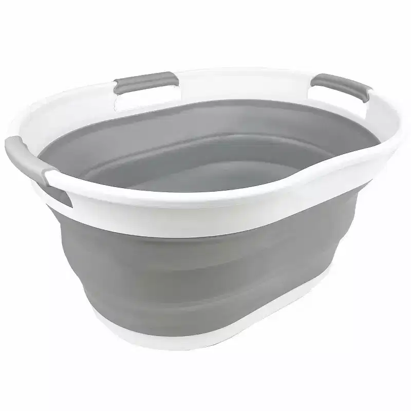 SAMMART Collapsible Laundry Basket 25L Collapsible Laundry Basket (White/Grey))